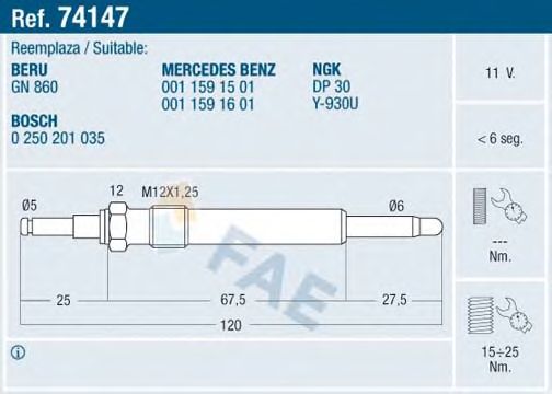 Bujie incandescenta MERCEDES-BENZ OM604-606 W124/202 93- M12/11