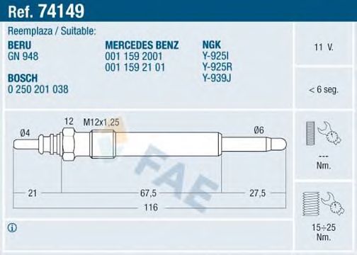 Bujie incandescenta MERCEDES-BENZ W202 W210 W140 200D-300TD TDI