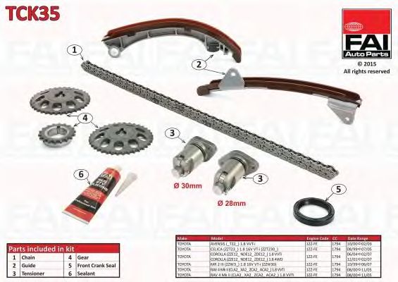 chit lant de distributie TOYOTA AVENSIS(_T22_) 1.8 VVT-I, CELICA (ZZT23) 1.8 16V VT-I, COROLLA (_E12U_, _E12J_) 1.8, MR2 III (_W3_) 1.8 VT-I, RAV 4 MK II (XA2) 1.8 VVTI