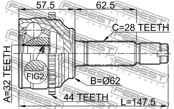 Articulatie, planetara MAZDA 6 32X62X28 ABS 44Z 2,0/2,3 02- AUTOMAT