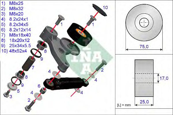 Set reparatie, brat tensionare curea trapezoidala VW 2,5TDI 97- A4/6/8/PASSAT/SUPERB