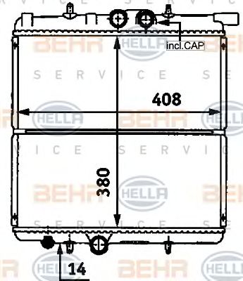 Radiator, racire motor PEUGEOT 206 1,1B-1,6B 98- 380X403,3