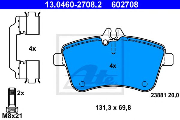 set placute frana,frana disc MERCEDES-BENZ W169/W245 2,0 04-12 131,3 X 69,8 X 20