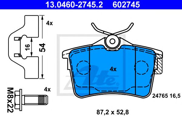 set placute frana,frana disc CITROEN BERLINGO 08- 87,2 X 52,8 X 16,5