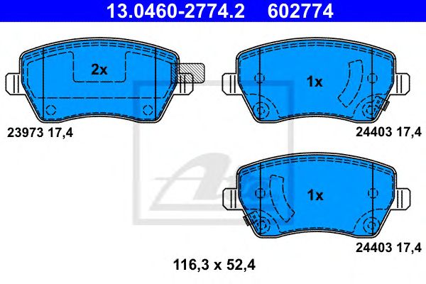 set placute frana,frana disc NISSAN MICRA/NOTE 1,2/1,5 DCI 10- 116,3 X 52,4 X 17,4