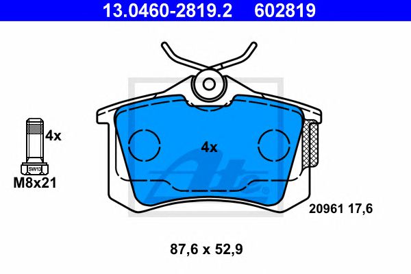 set placute frana,frana disc VW SHARAN 1,8-2,8 95-10 87,6 X 52,9 X 17,2