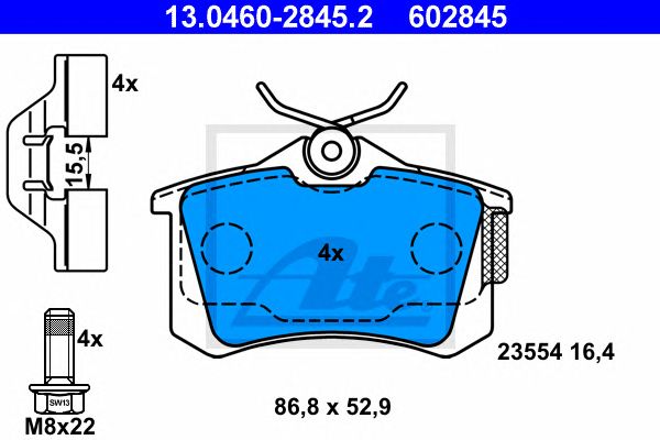 set placute frana,frana disc RENAULT CLIO/MEGANE/MODUS/SCENIC 99- 87,6 X 52,9 X 16,4