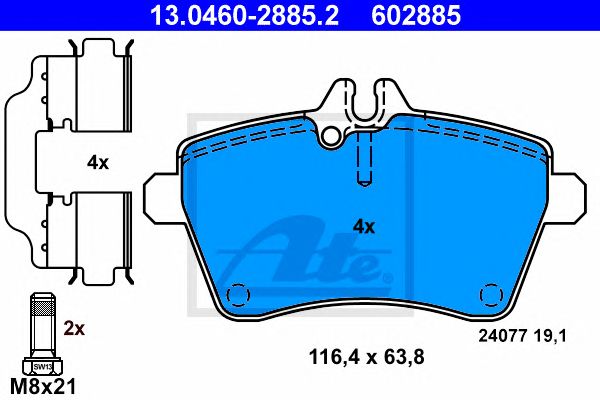 set placute frana,frana disc MERCEDES-BENZ W169 1,5/2,0 DCI 04-12 116,4 X 63,8 X 19,1