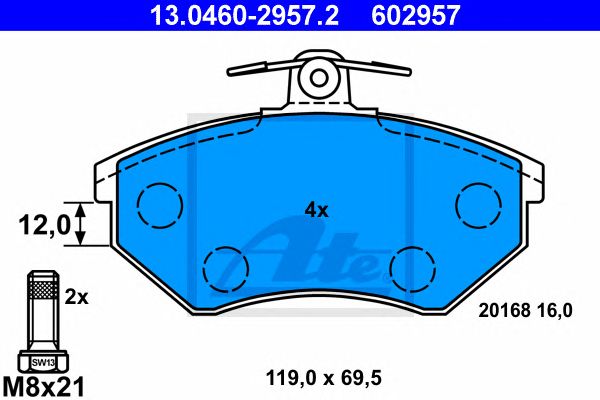 set placute frana,frana disc SEAT IBIZA 1,6-2,0 93-02 119 X 69,5 X 16