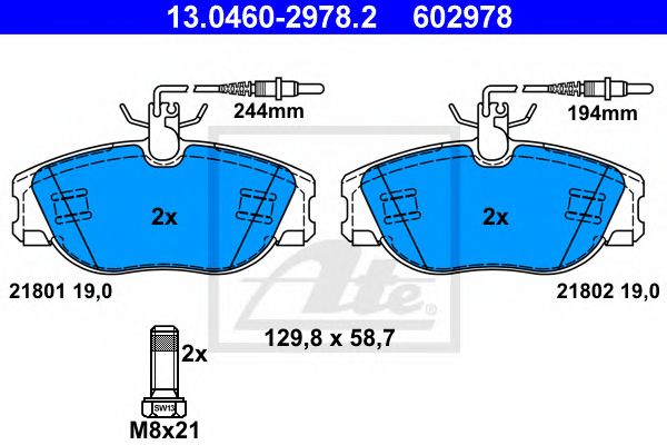 set placute frana,frana disc PEUGEOT 806/EXPERT 1,6-2,0 94-06 129,8 X 58,7 X 19