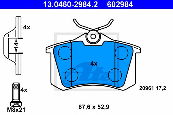 set placute frana,frana disc VW CORRADO/GOLF/PASSAT/POLO/VENTO 88-02 87,6 X 52,9 X 17,2