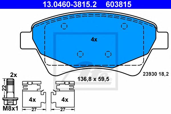 set placute frana,frana disc RENAULT KANGOO/MEGANE/SCENIC 1,4-2,0 01- 136,8 X 59,5 X 18,2