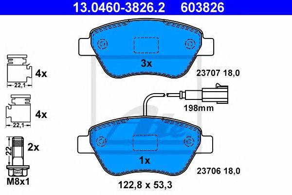 set placute frana,frana disc FIAT FIORINO/LINEA/PANDA/QUBO/500 05- 122,8 X 53,3 X 18