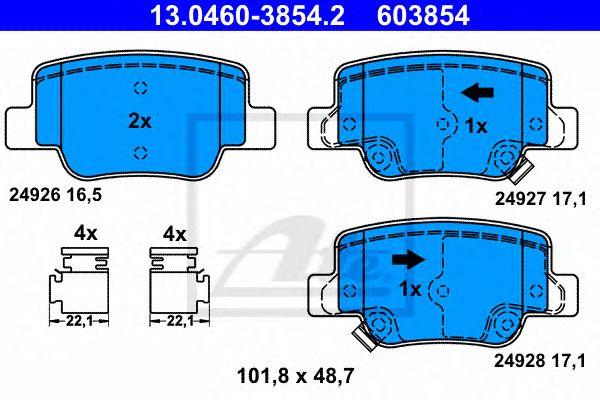 set placute frana,frana disc TOYOTA VERSO 1,6-2,2 D-4D 09- 101,8 X 48,7 X 16,5 101,8 X 48,7 X 17,1