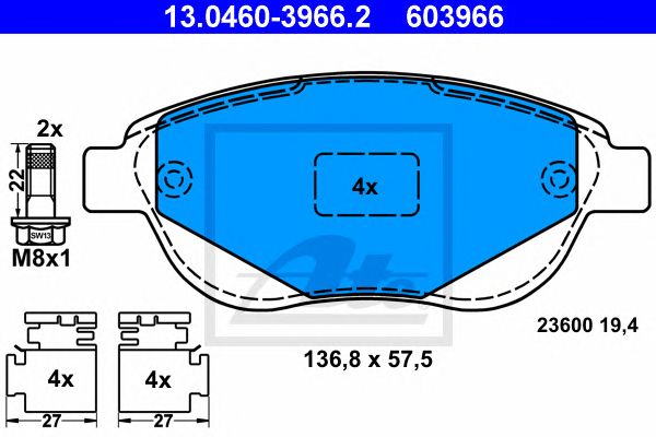 set placute frana,frana disc PEUGEOT 207/307 00- 136,8 X 57,5 X 19,4 BOSCH