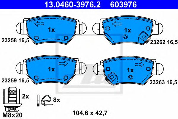 set placute frana,frana disc OPEL ASTRA/ZAFIRA 1,2-2,2 98-09 104,6 X 42,7 X 16,5