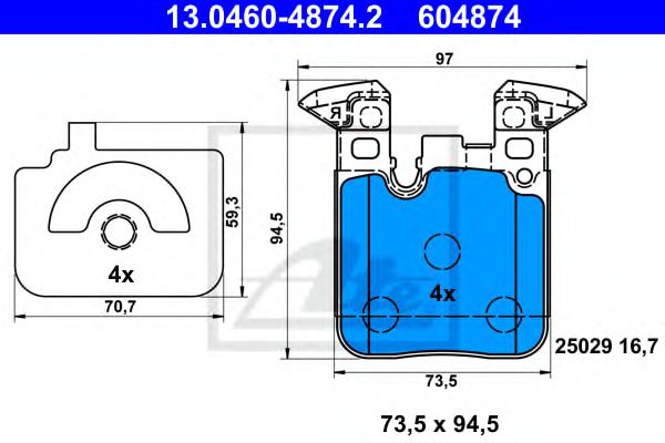 set placute frana,frana disc BMW 1/2/3/4 11- BREMBO 73,5 X 94,5 X 16,7