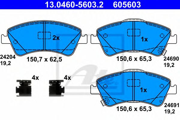 set placute frana,frana disc TOYOTA AURIS/AVENSIS/VERSO 1,6-2,0 07- 150,7/150,6 X 62,5/65,3 X 19,2