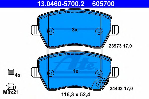 set placute frana,frana disc SUZUKI SPLASH/SWIFT 1,0-1,6 05- 116,3 X 52,4 X 17