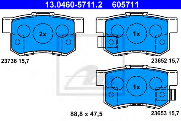 set placute frana,frana disc HONDA ACCORD/CR-V/FR-V 01-09 88,8 X 47,5 X 15,7