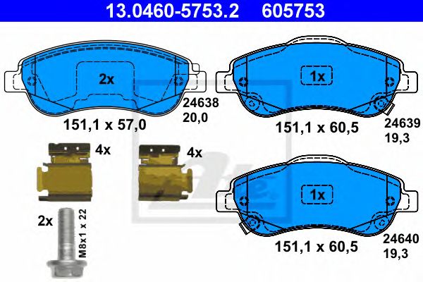 set placute frana,frana disc HONDA CR-V II/III/IV 01- 151,1 X 60,5 X 19,3 151,1 X 57 X 20