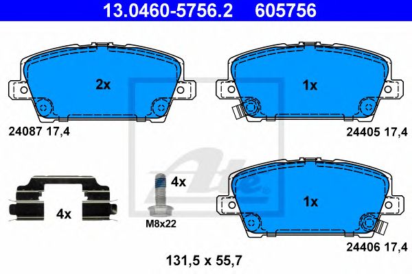 set placute frana,frana disc HONDA CIVIC 1,4-1,8/2,2 CTDI 05- 131,5 X 55,7 X 17,4