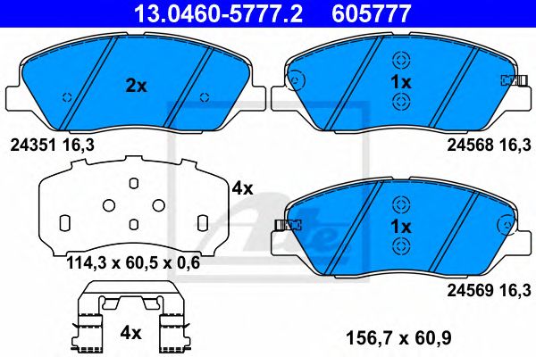 set placute frana,frana disc HYUNDAI SANTA FE 06-15 156,7 X 60,9 X 16,3