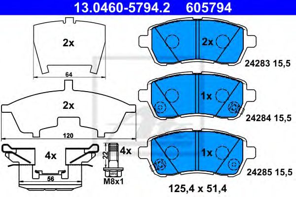 set placute frana,frana disc FORD FIESTA 1,0-1,6 08- 125,4 X 51,4 X 15,5