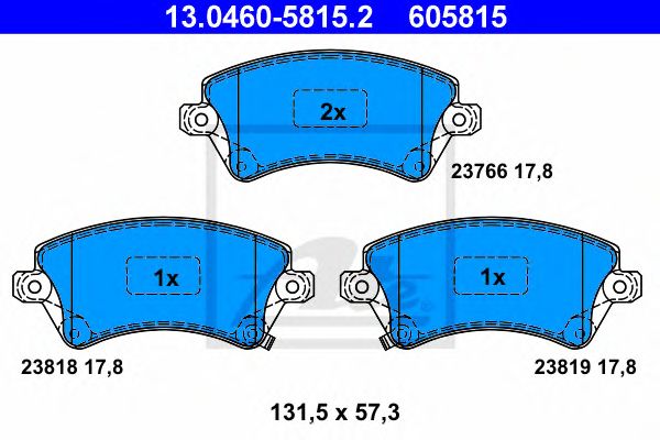 set placute frana,frana disc TOYOTA COROLLA 1,4-2,0 D-4D 01-07 131,5 X 57,3 X 17,8