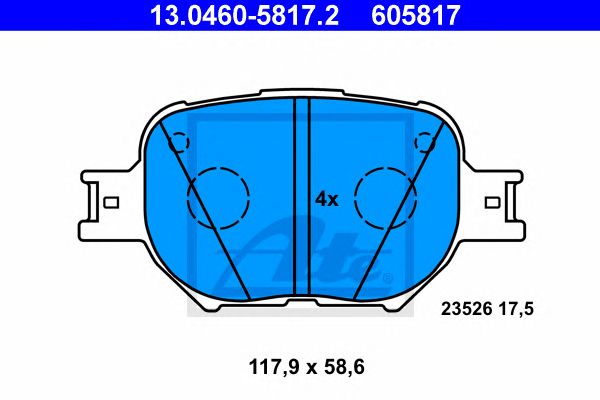 set placute frana,frana disc TOYOTA CELICA/COROLLA 1,8 16V/2,0 D-4D 99-07 117,9 X 58,6 X 17,5 AKEBONO