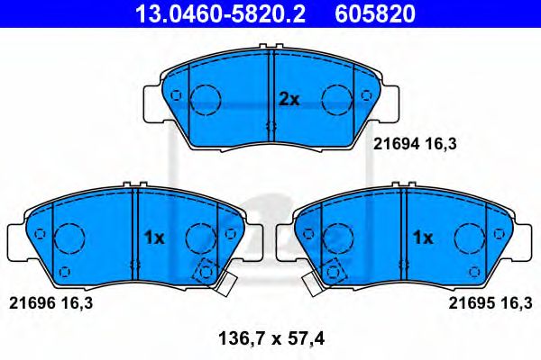 set placute frana,frana disc HONDA CIVIC/CRX 1,3-1,7 91- 136,7 X 57,4 X 16,3