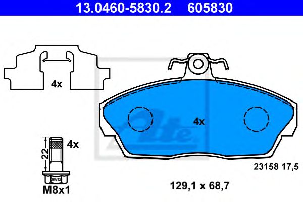 set placute frana,frana disc LAND ROVER FREELANDER 1,8-2,5 V6 4X4 98-06 129,1 X 68,7 X 17,5