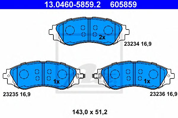 set placute frana,frana disc CHEVROLET NUBIRA/REZZO 1,4-2,0 05- 143 X 51,2 X 16,9