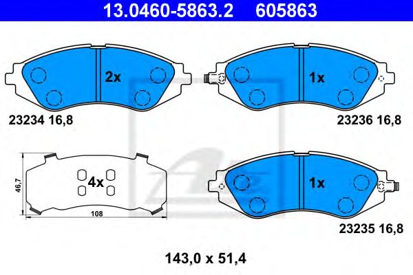 set placute frana,frana disc DAEWOO NUBIRA 1,4-2,0 16V 99- 143 X 51,4 X 16,8