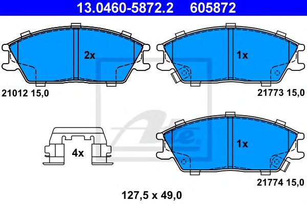 set placute frana,frana disc HYUNDAI ACCENT/GETZ 1,3-1,6 99-10 127,5 X 49 X 15