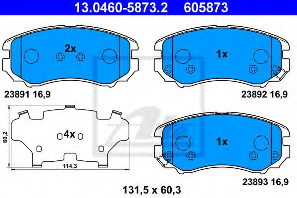 set placute frana,frana disc KIA MAGENTIS/SOUL/SPORTAGE 1,6-2,7 01- 131,5 X 60,3 X 16,9