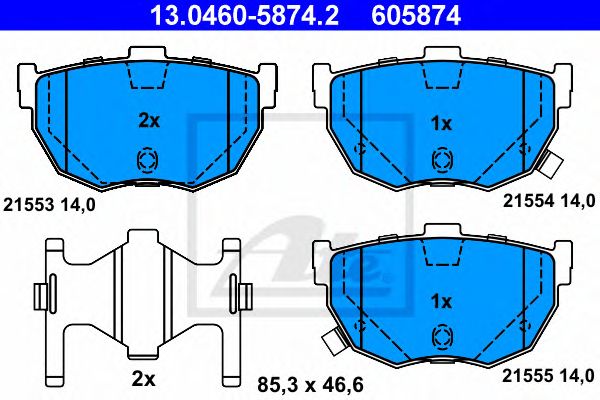 set placute frana,frana disc HYUNDAI COUPE/ELANTRA/LANTRA 1,5-2,7 90-09 85,3 X 46,6 X 14