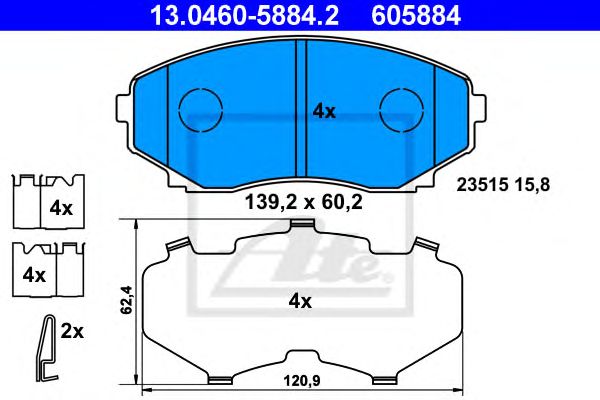 set placute frana,frana disc MAZDA MPV 2,0-3,0 99-06 139,2 X 60,2 X 15,8