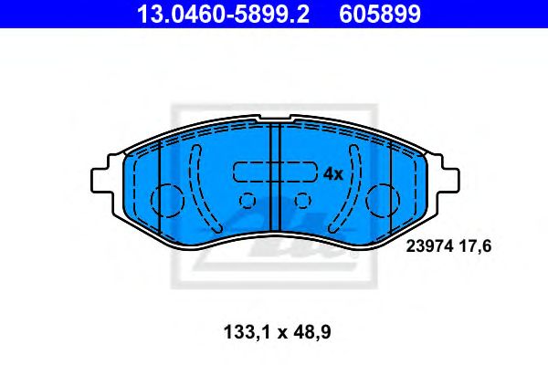 set placute frana,frana disc CHEVROLET AVEO/KALOS 1,2-1,5 04- 133,1 X 48,9 X 17,6 AKEBONO