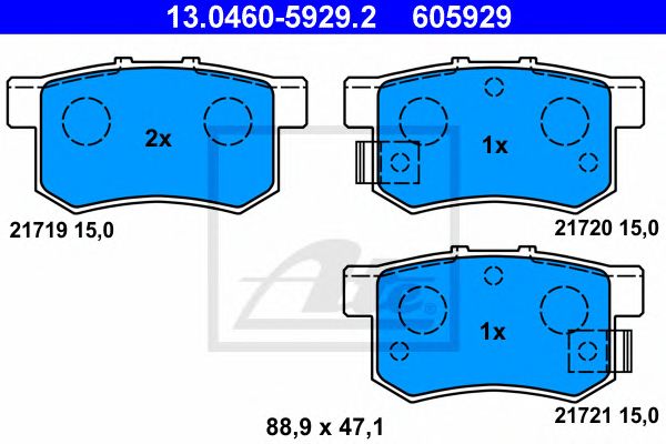 set placute frana,frana disc HONDA ACCORD/CIVIC 1,4-2,2 90- 88,9 X 47,1 X 15