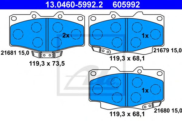 set placute frana,frana disc TOYOTA HILUX/LAND CRUISER 2,4-4,2 D 90-05 119,3 X 68,1 X 15 119,3 X 73,5 X 15