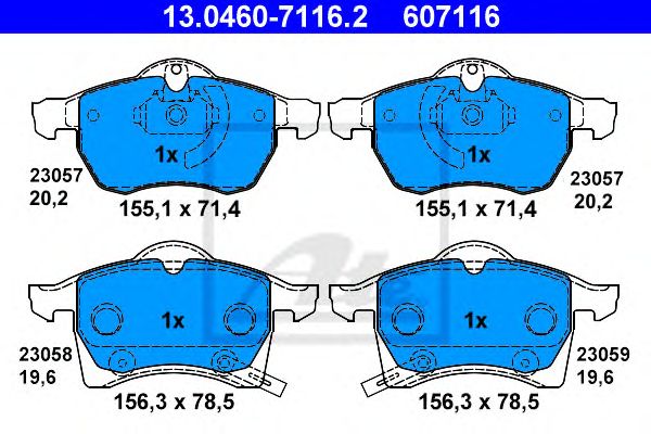 set placute frana,frana disc OPEL ASTRA G/ZAFIRA 1,6-2,2 98-05 155,1 X 71,4 X 20,2 156,3 X 78,5 X 19,6