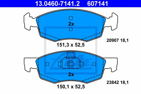 set placute frana,frana disc FIAT DOBLO 01- 151,3/150,1 X 52,5 X 18,1 ATE