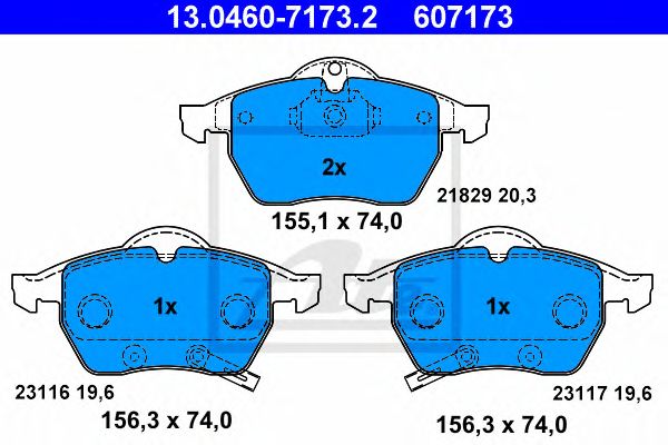 set placute frana,frana disc OPEL ASTRA/ZAFIRA 2,0 99-05 155,1 X 74 X 20,3 156,3 X 74 X 19,6 ATE