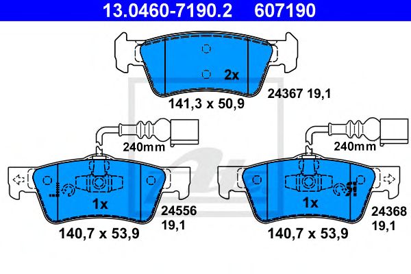 set placute frana,frana disc VW TOUAREG 2,5-6,0 03-10 141,3 X 50,9 X 19,1 140,7 X 53,9 X 19,1