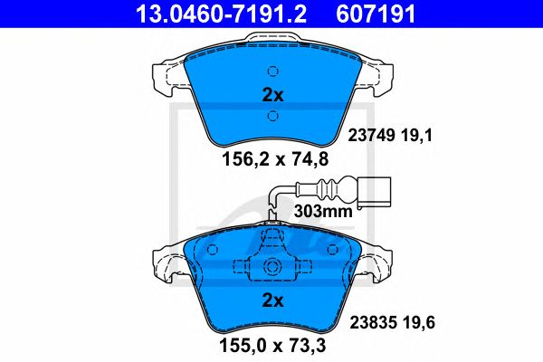 set placute frana,frana disc VW TOUAREG 2,5-6,0 02-10 156,2 X 74,8 X 19,1 155 X 73,3 X 19,6