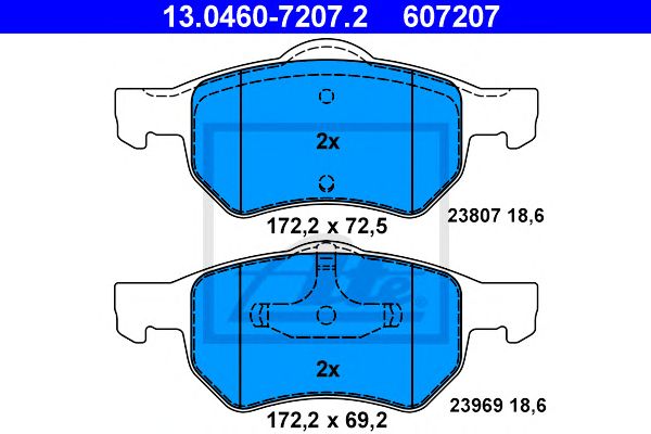 set placute frana,frana disc CHRYSLER VOYAGER 2,4-3,8 00-08 172,2 X 69,2 X 18,6 172,2 X 72,5 X 18,6 ATE