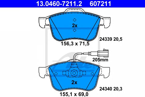 set placute frana,frana disc ALFA 159 1,8-2,2 JTS 05-11 156,3 X 71,5 X 20,5 155,1 X 69 X 20,3