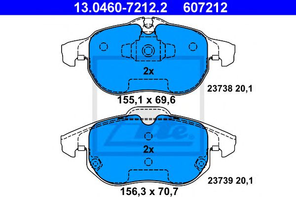 set placute frana,frana disc OPEL SIGNUM/VECTRA 1,8-3,2 03- 155,1 X 69,6 X 20,1 156,3 X 70,7 X 20,1 ATE