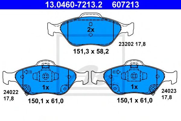 set placute frana,frana disc TOYOTA YARIS 1,0-1,33 05- 151,3 X 58,2 X 17,8 150,1 X 61 X 17,8